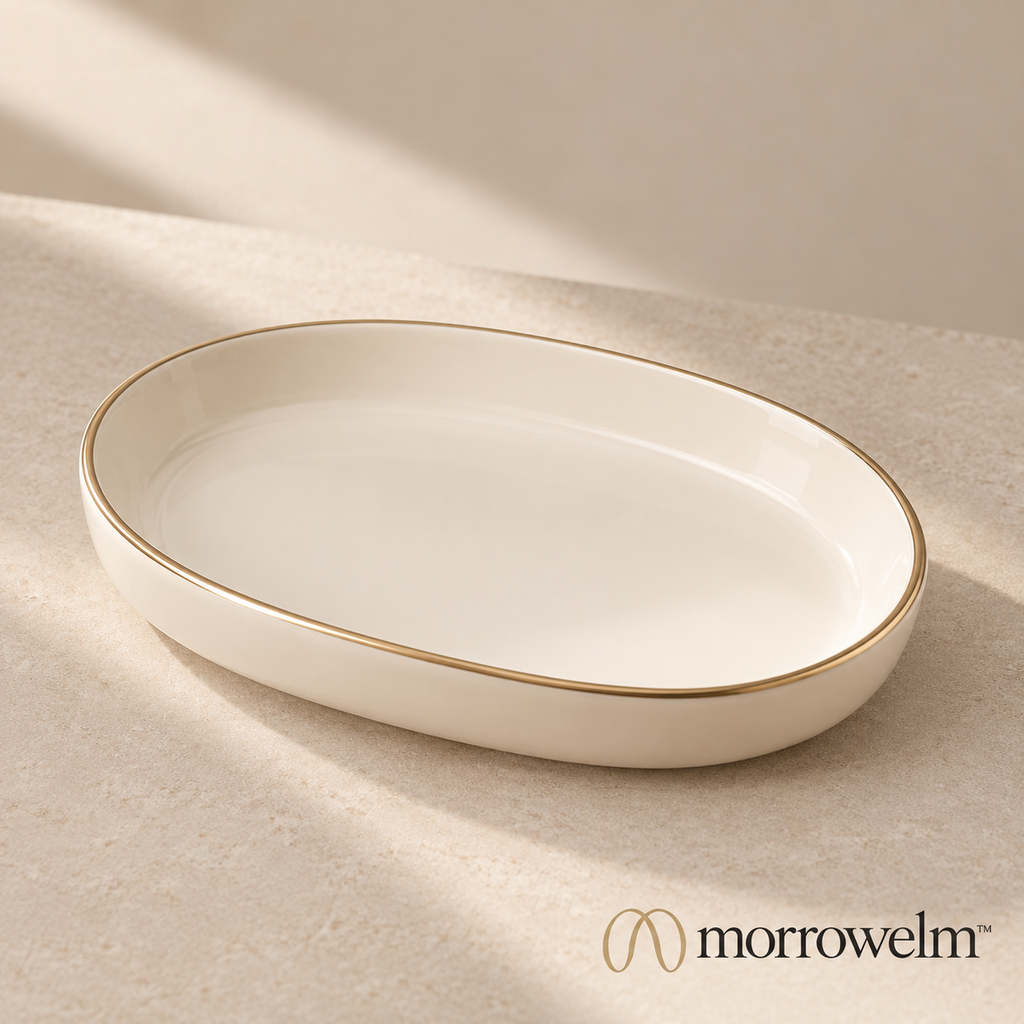 Gold-Rimmed Oval Jewelry Tray