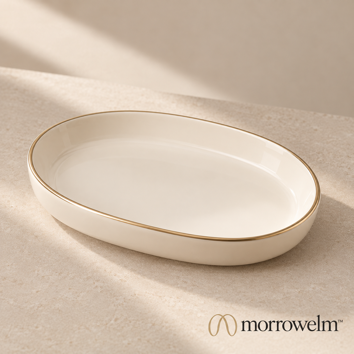 Gold-Rimmed Oval Jewelry Tray