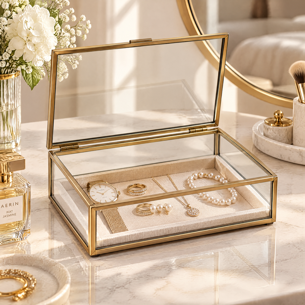 Gold-Frame Glass Jewelry Box