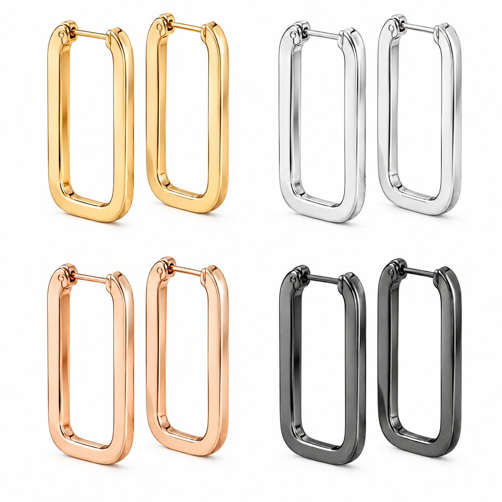 Gold-Tone Rectangle Hoop Earrings