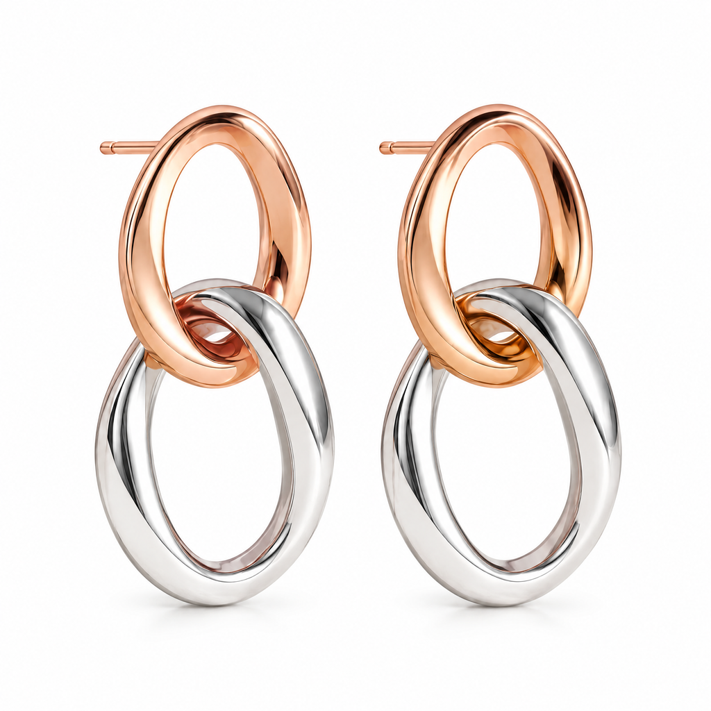 Two-Tone Interlocking Drop Earrings