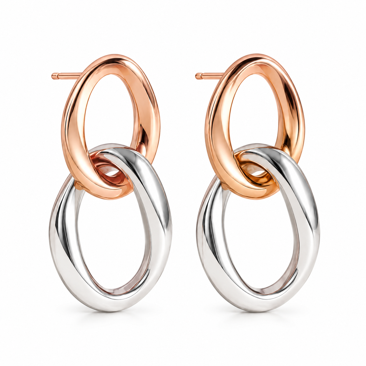 Two-Tone Interlocking Drop Earrings
