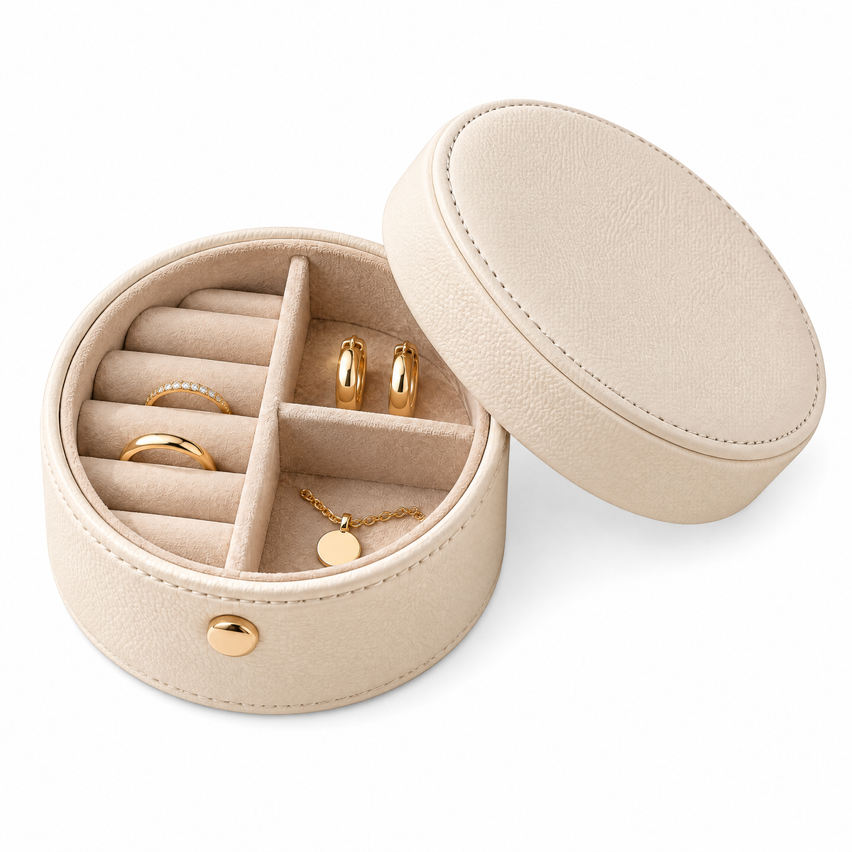 Round Cream Jewelry Organizer Box