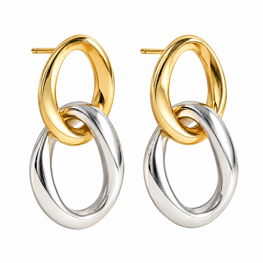 Two-Tone Interlocking Drop Earrings