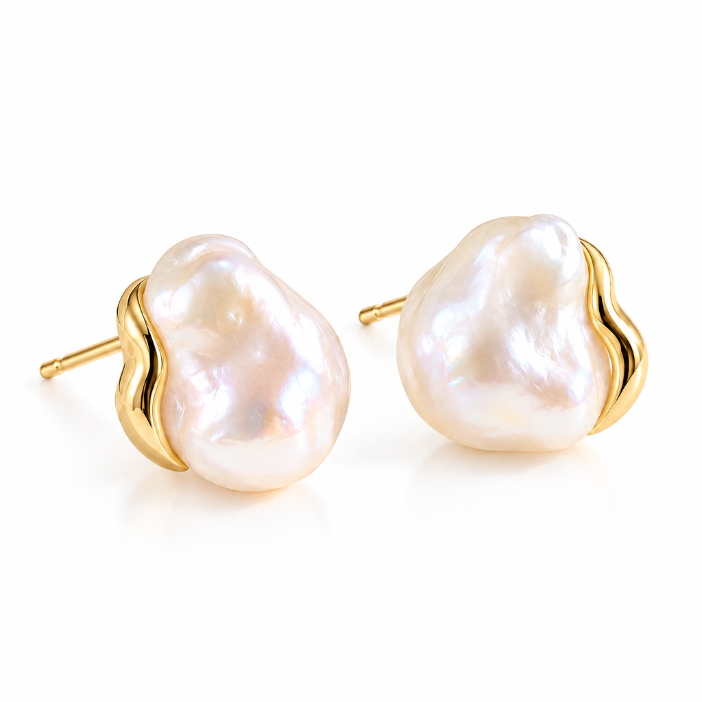 Baroque-Style Pearl Stud Earrings