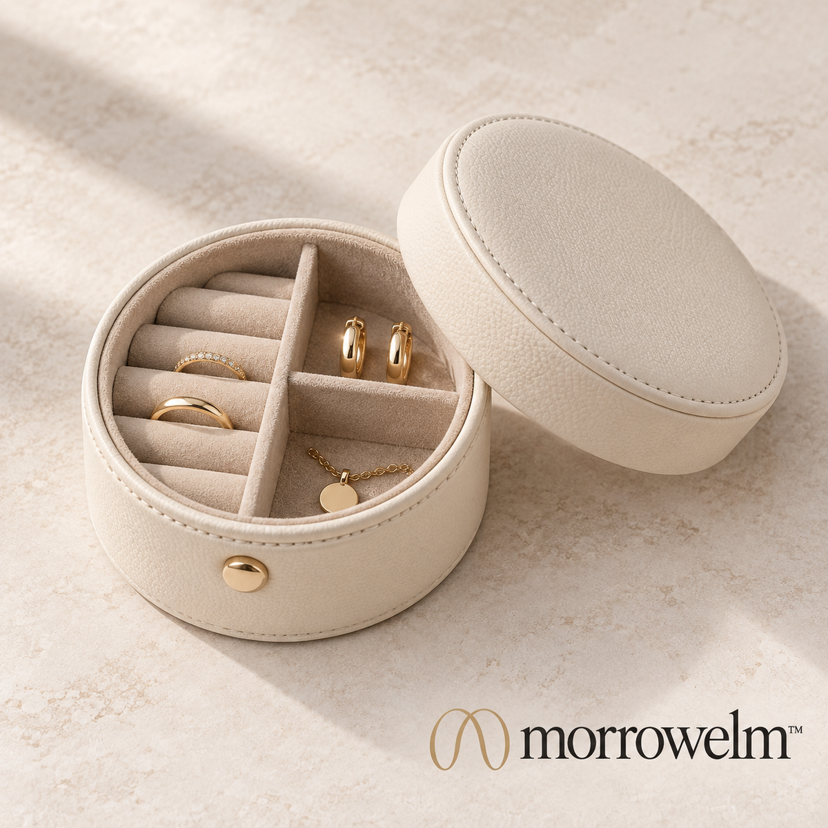 Round Cream Jewelry Organizer Box