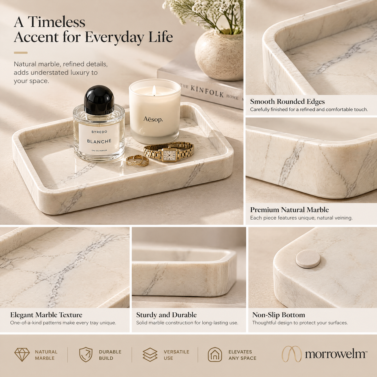 Marble-Look Rectangular Jewelry Tray