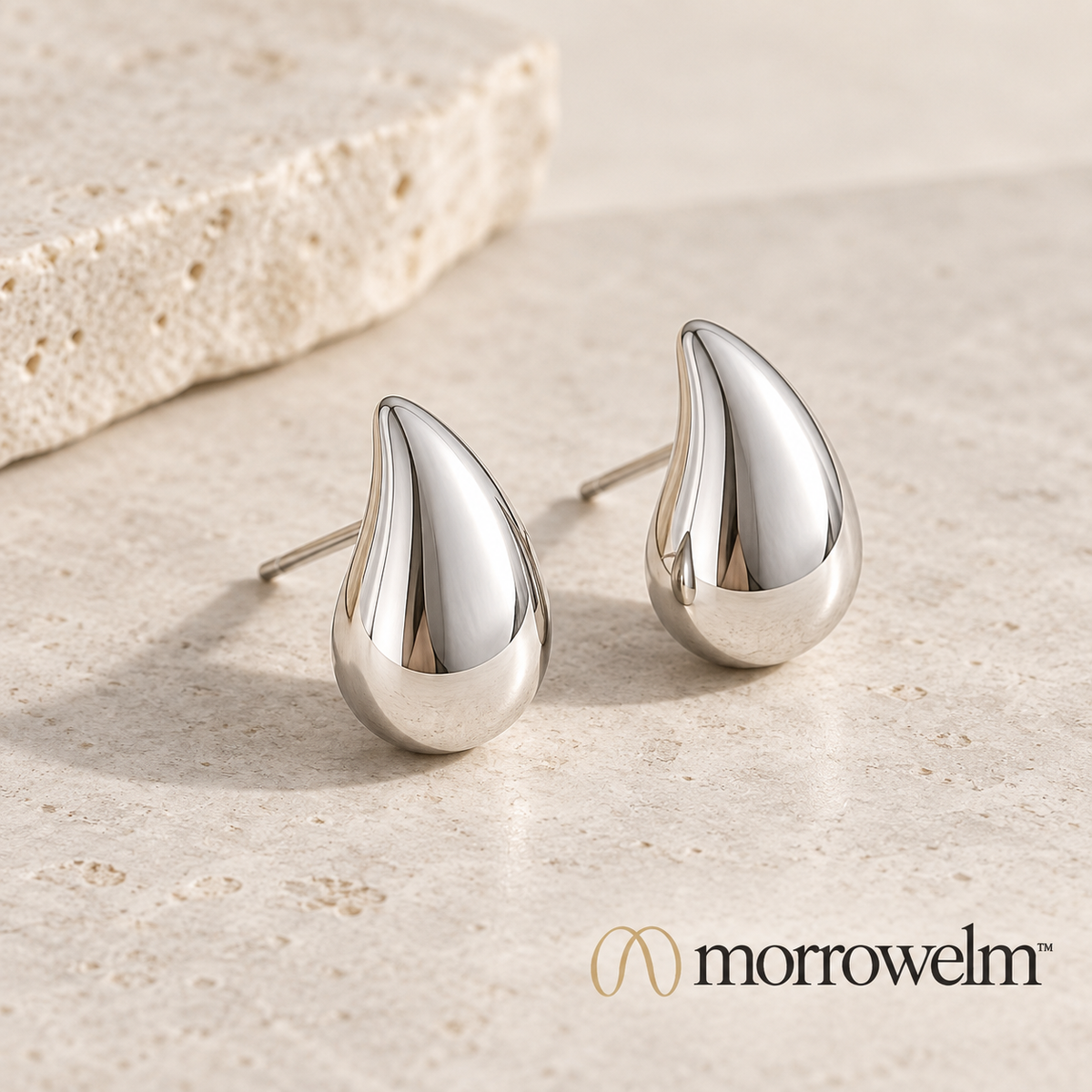 Silver-Tone Teardrop Stud Earrings