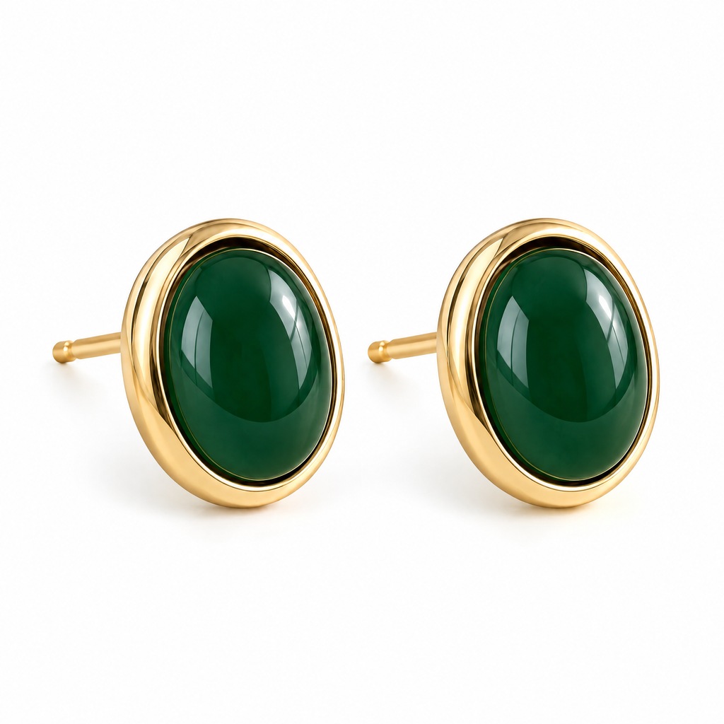 Black Oval Gold-Tone Stud Earrings