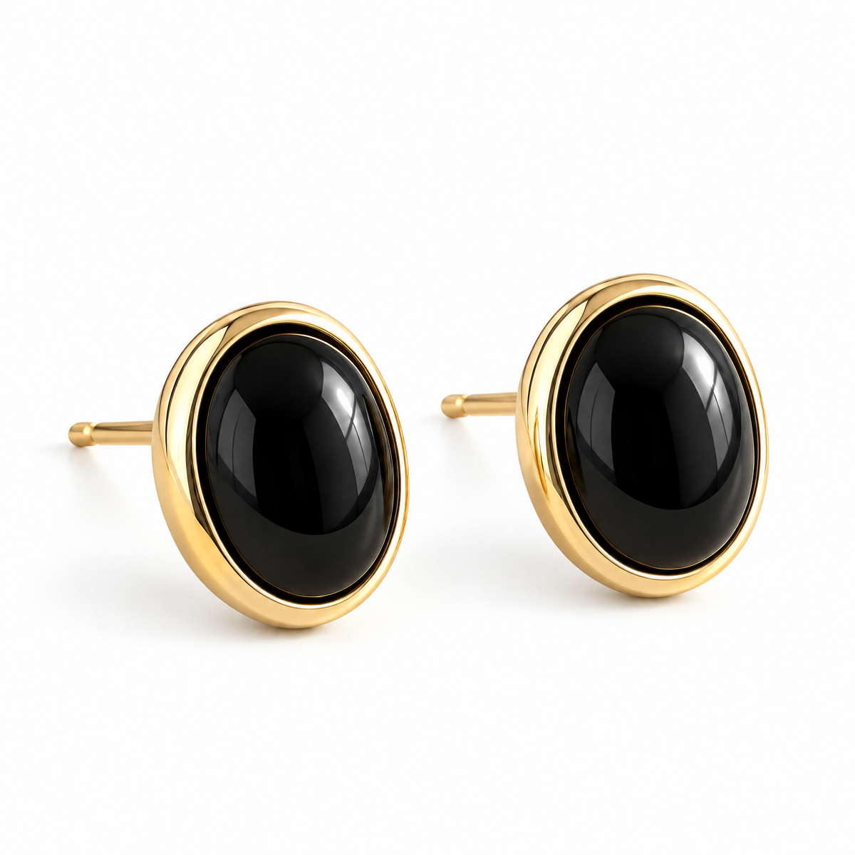 Black Oval Gold-Tone Stud Earrings