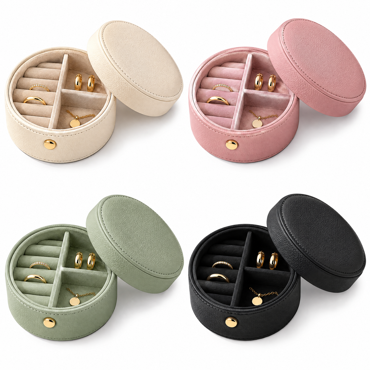 Round Cream Jewelry Organizer Box