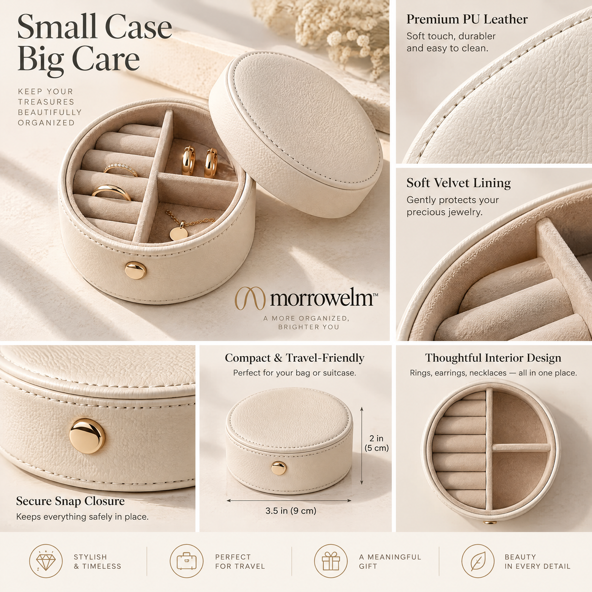 Round Cream Jewelry Organizer Box