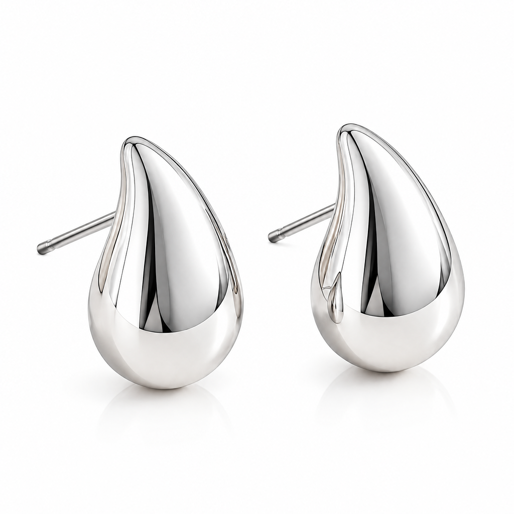 Silver-Tone Teardrop Stud Earrings