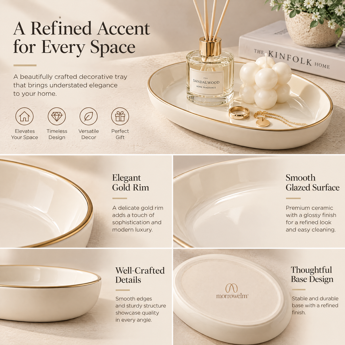 Gold-Rimmed Oval Jewelry Tray