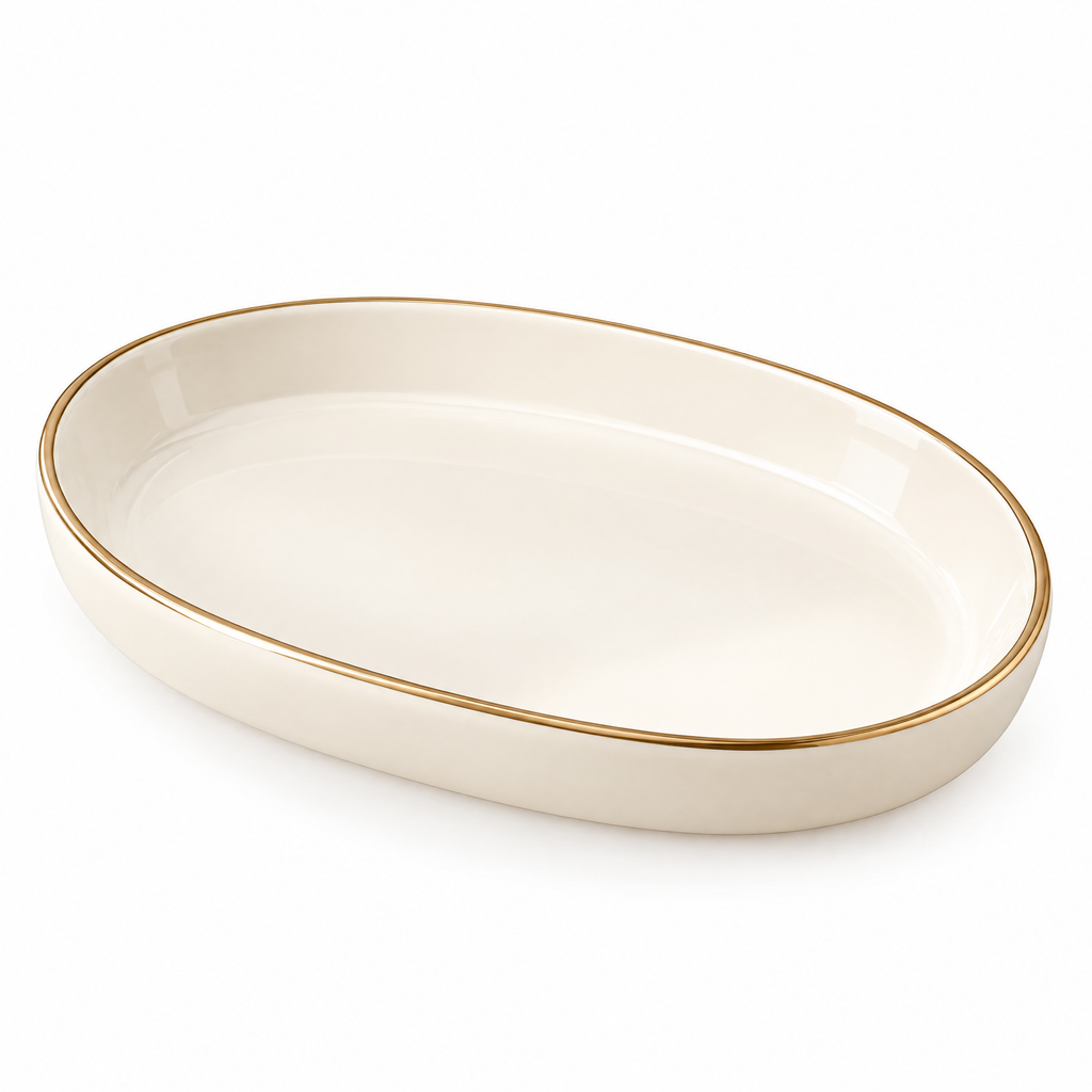 Gold-Rimmed Oval Jewelry Tray