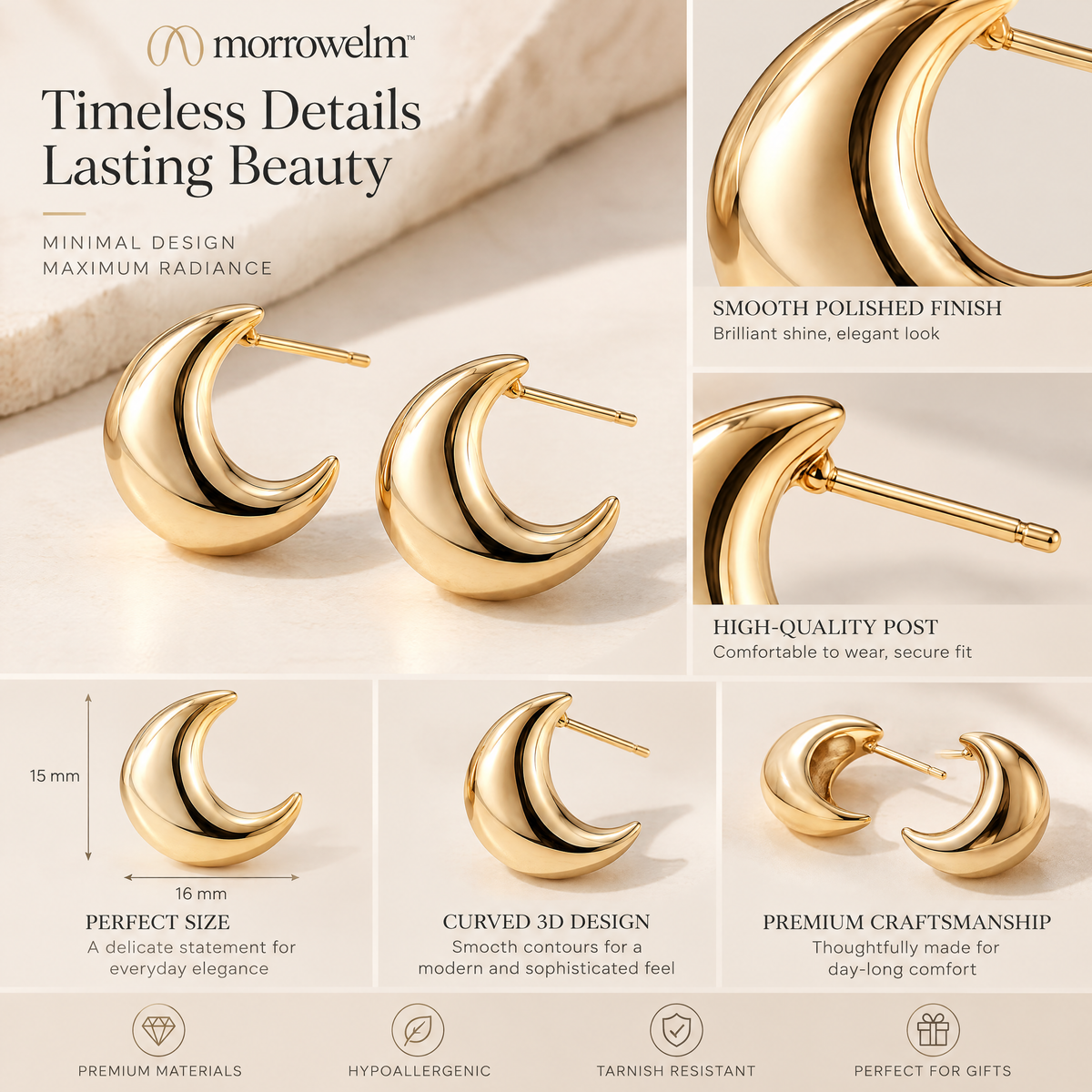 Gold-Tone Crescent Stud Earrings