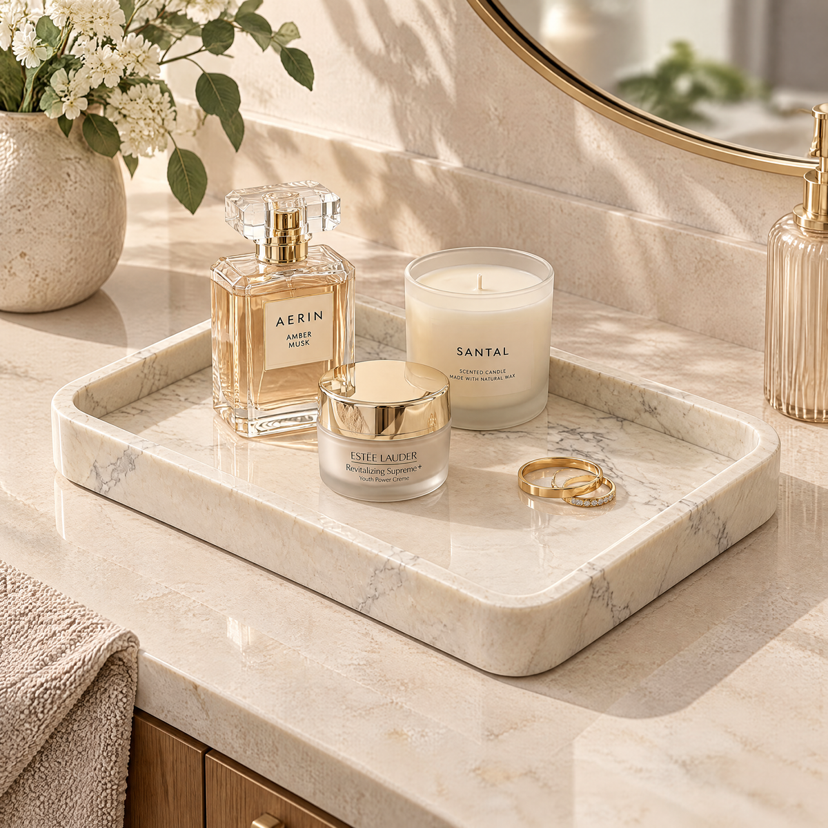 Marble-Look Rectangular Jewelry Tray