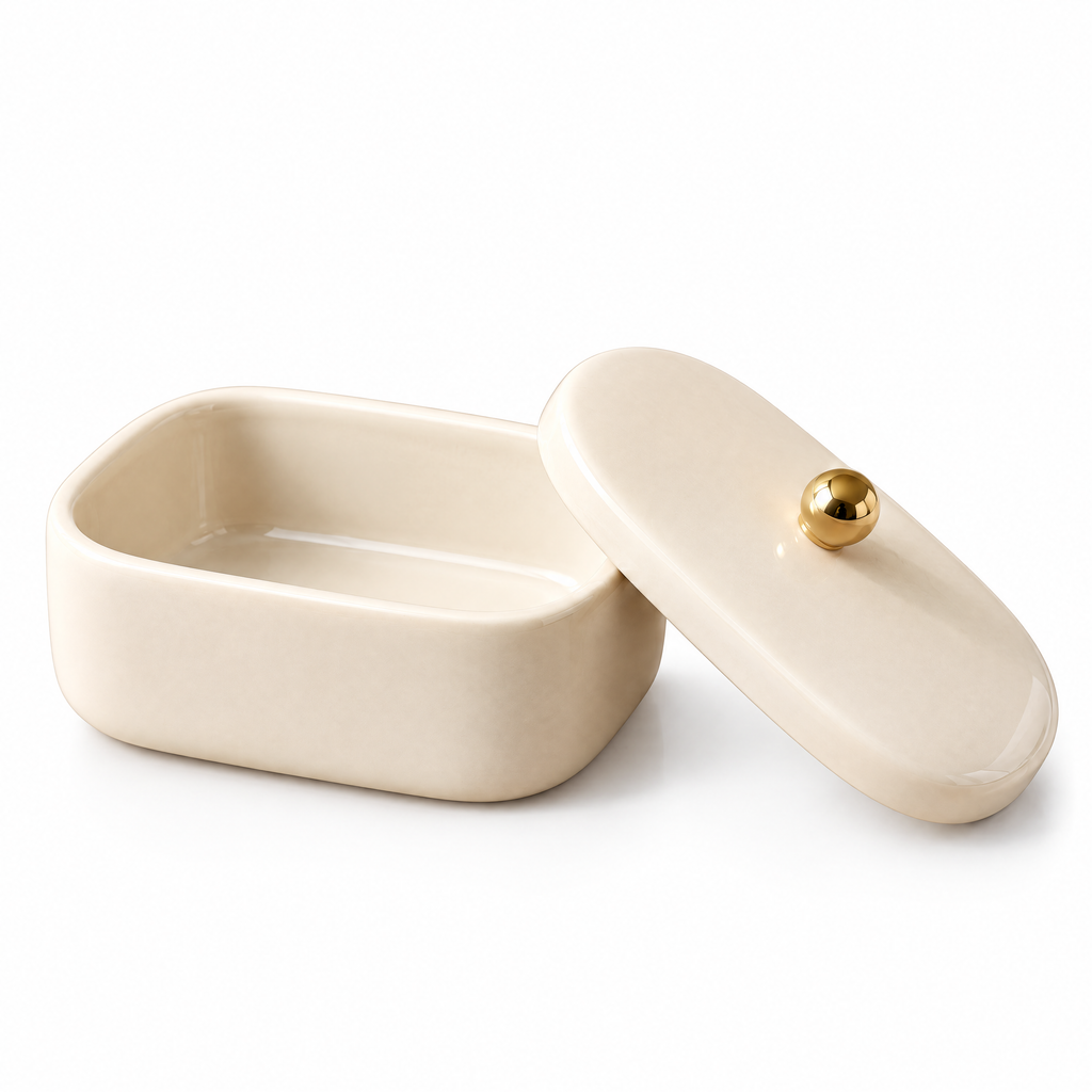 Ivory Gold-Knob Trinket Box