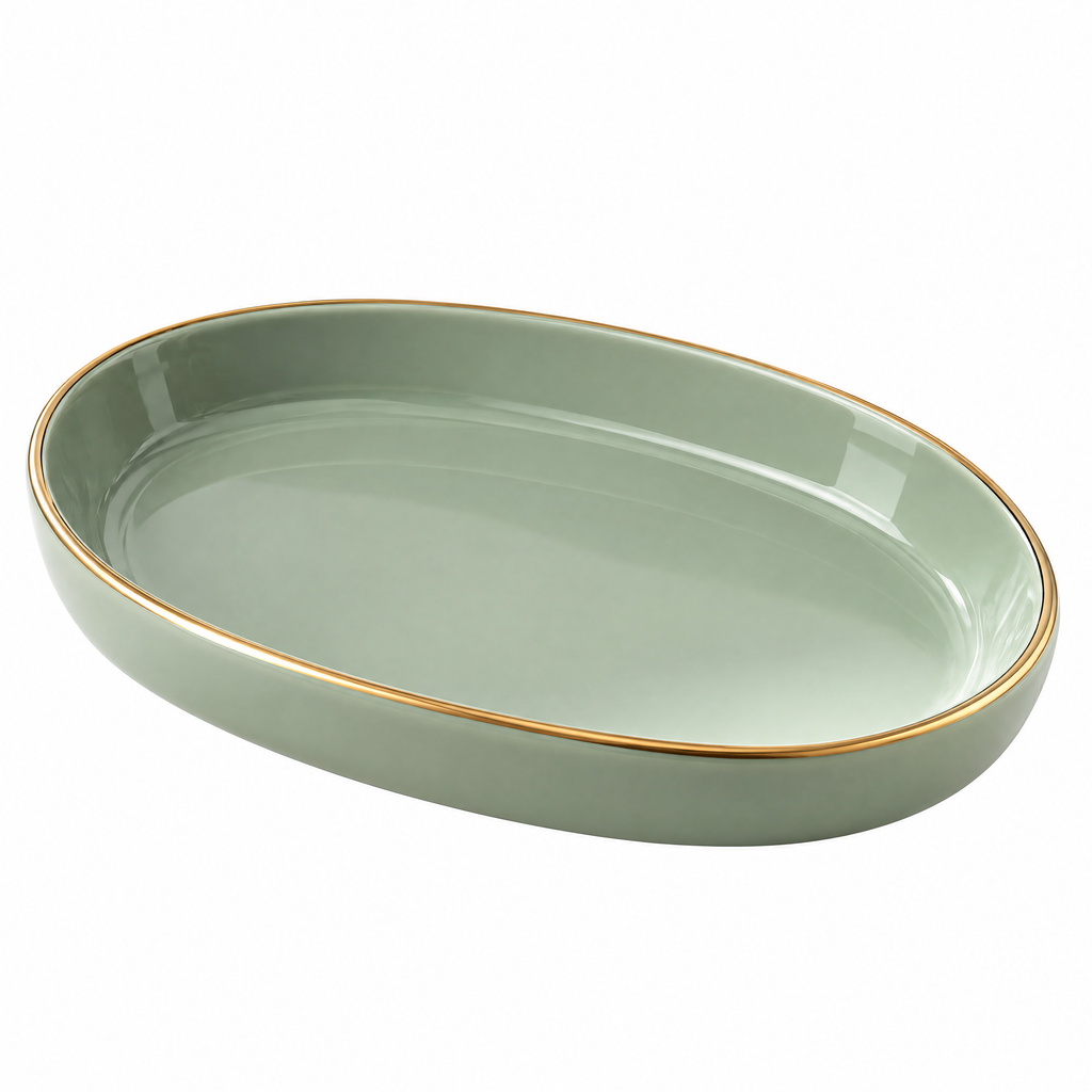 Gold-Rimmed Oval Jewelry Tray