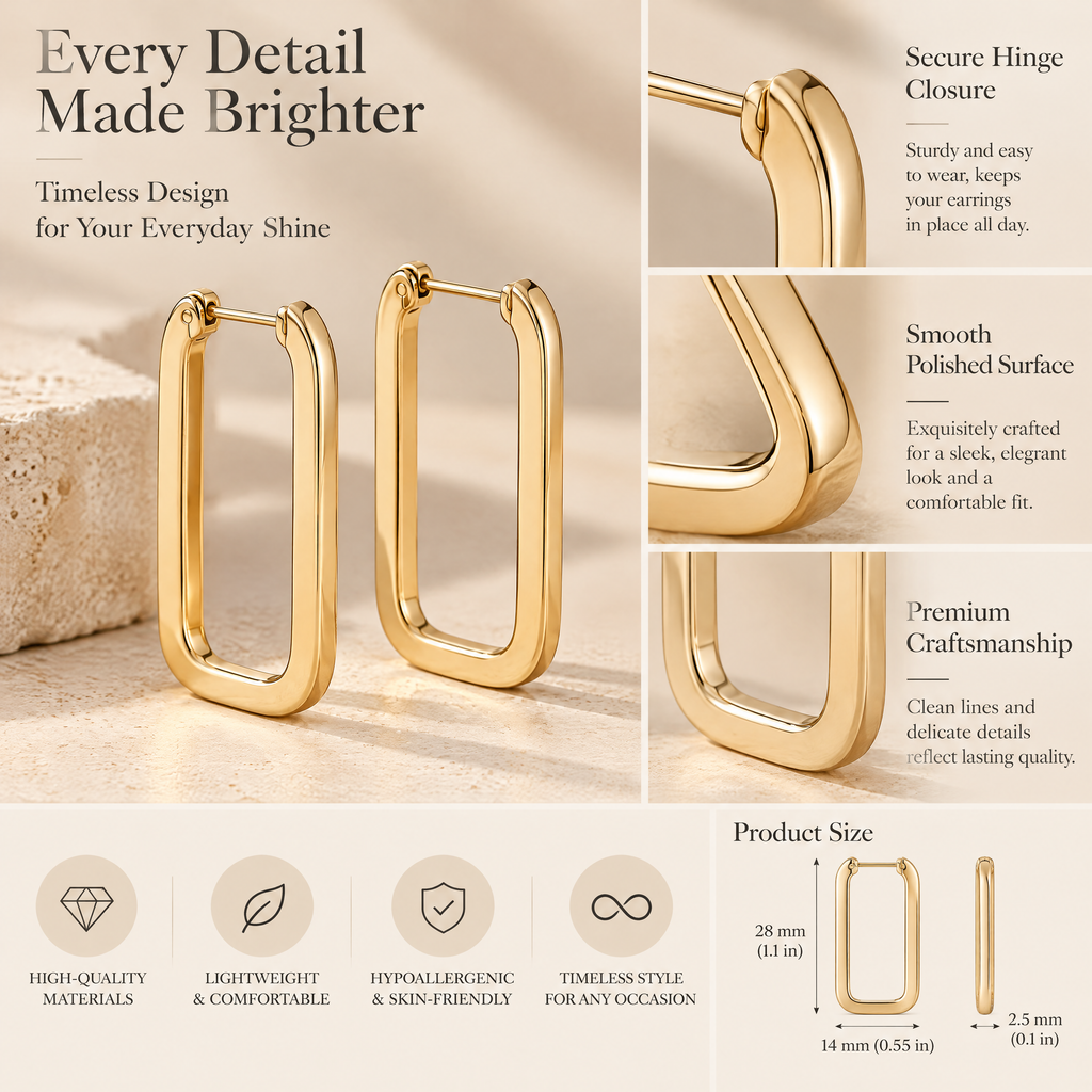 Gold-Tone Rectangle Hoop Earrings