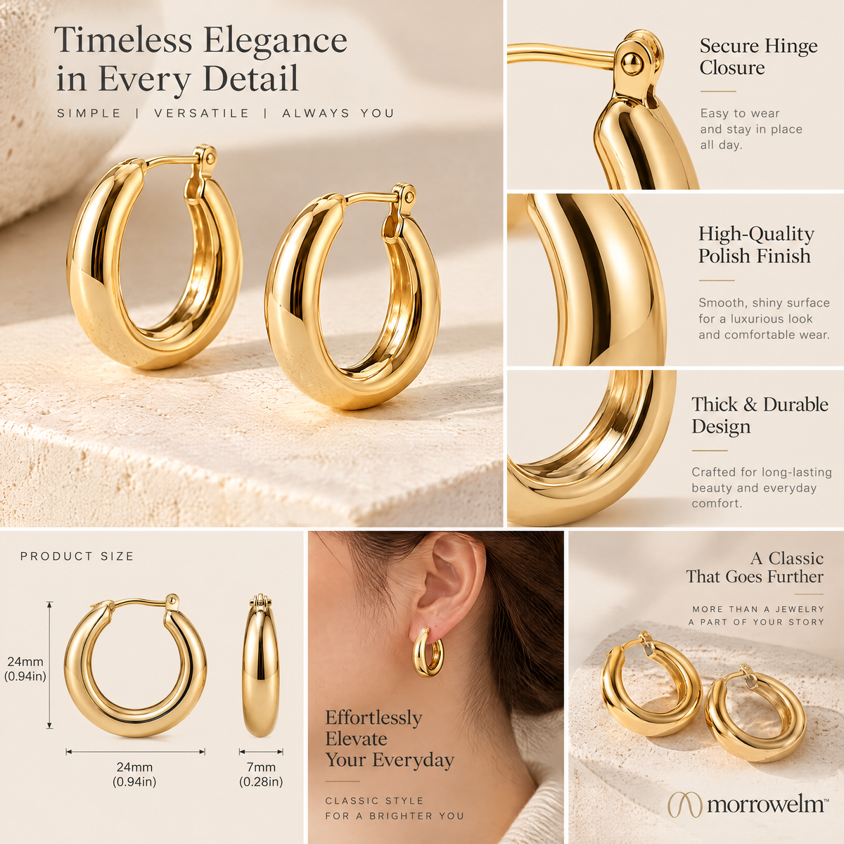Gold-Tone Oval Hoop Earrings